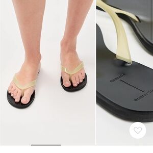 Women's Black Footbed Flip Flop Sandals with Pale Yellow Straps